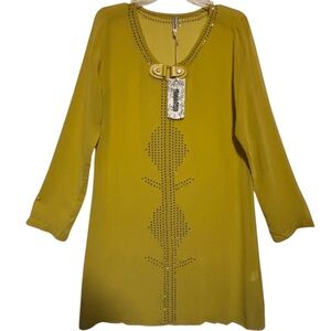 Motto retto tunic dress LG studs embellished mustard/gold ethnic whimsygoth NWT